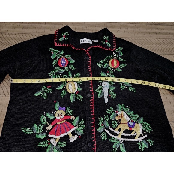 B.P. Design Sweater L Black Embroidered Christmas Holiday Button Up Ramie Cotton - Picture 8 of 10